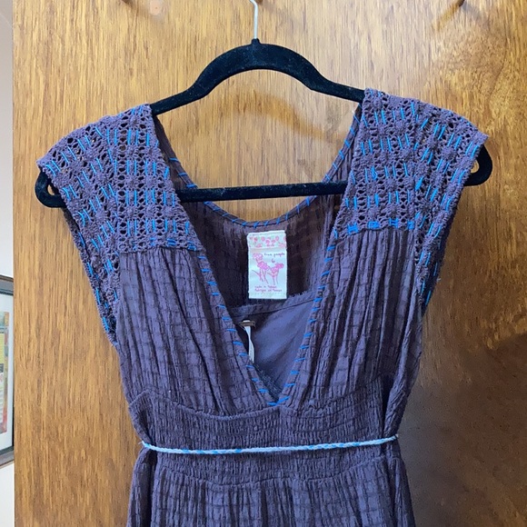 Free people brown summer dress with full separate lining & Narrow Braided belt. - Picture 2 of 15